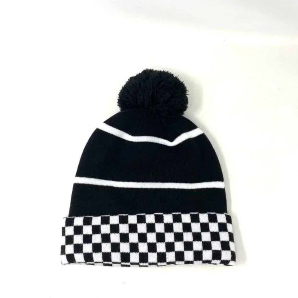 Vans WM Spirit Pom Black Checker Beanie Skateboarding Hat Women Men VN0A5LG3BLK - Picture 4 of 9